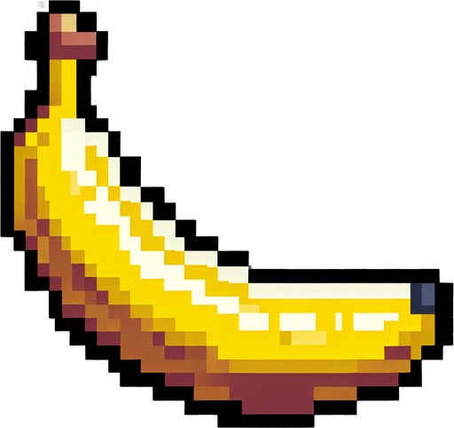 banana.
game asset. 2d. 8bit. no background. transparent background.
