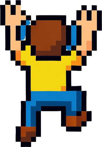 2D bir yere tirmanamak isteyen elleri ve kollari acik pixelart bir insan.
In-Game asset.  2d.  High contrast.  No shadows