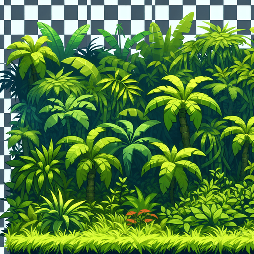 jungle grass.
Single Game Texture.  In-Game asset.  2d.  Blank background.  High contrast.  No shadows