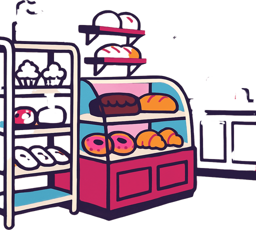 Fondo de pastelería.
In-Game asset.  2d.  High contrast.  No shadows
