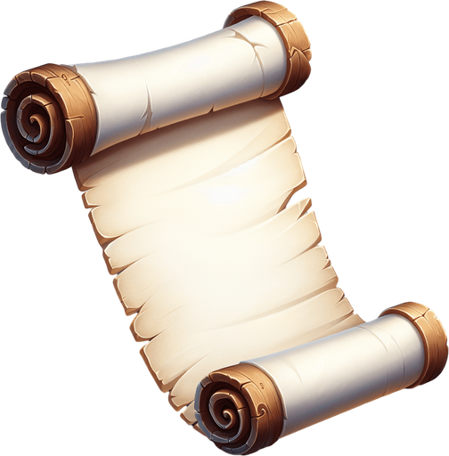 old white scroll unfurled blank no shadows Single Game Texture. In-Game asset. 2d. Blank background. High contrast. No shadows.