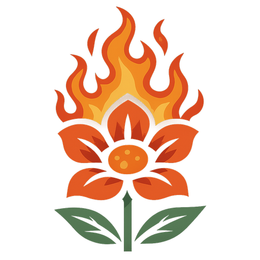 flaming flower.
In-Game asset.  2d.  High contrast.  No shadows