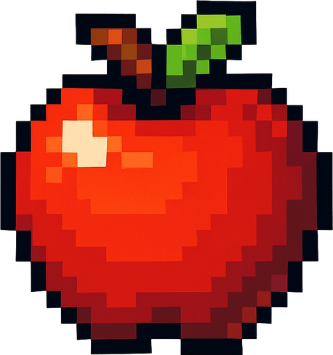 pixel art of an apple.
In-Game asset.  2d.  High contrast.  No shadows