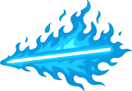 rayo láser azul con fuego azul alrededor.
In-Game asset.  2d.  High contrast.  No shadows