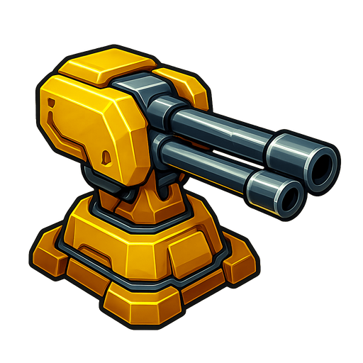 gunTurret. yellow, HD colors.
In-Game asset.  2d.  High contrast.  No shadows