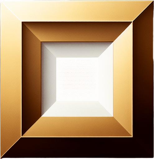 white square with golden rounded corners, in front view.