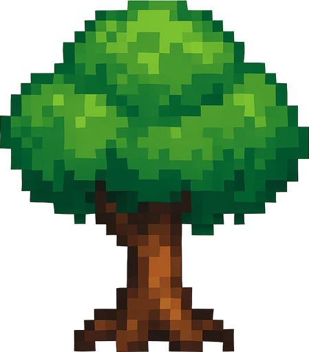 this is a tree but pixel art style. No background. Transparent background. Blank background. No shadows. 2d. In-Game asset. flat