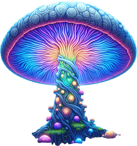 Standing proudly in the mystical, otherworldly terrain is the Enchanted Glowing Psychedelic Mushroom Obstacle, a breathtaking marvel that both enthralls and challenges those who encounter it. This colossal mushroom radiates a mesmerizing array of vivid, shifting colors, bathing its surroundings in a surreal, luminescent glow. The cap of the mushroom is adorned with intricate, swirling patterns that pulsate rhythmically, creating a hypnotic dance of light and shadow.

Its stalk, tall and sturdy, is covered in delicate, bioluminescent tendrils that sway gently, as if moved by an unseen breeze. These tendrils emit a soothing hum, resonating with an enchanting melody that captivates the senses. The air around the mushroom is filled with a faint, sweet fragrance, mingling with the soft, ethereal glow to create an atmosphere of wonder and magic.

As an obstacle, the Enchanted Glowing Psychedelic Mushroom presents a unique challenge: its radiant beauty is both a beacon and a barrier. Adventur.
Single Game Texture. In-Game asset. 2d. Blank background. High contrast. No shadows.