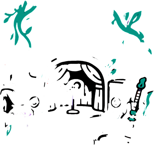 escenario de una Sala de Conciertos Viviente.
In-Game asset.  2d.  High contrast.  No shadows