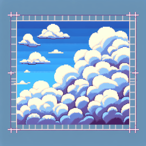 a pixel clouds background.
Single Game Texture.  In-Game asset.  2d.  Blank background.  High contrast.  No shadows
