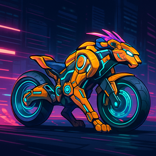 cyberpunk American anime koraidon Miraidon-esque motorcycle animal futuristic cheetah-meets-motorcycle