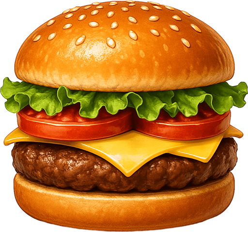 Realistic hamburger.
In-Game asset.  2d.  High contrast.  No shadows