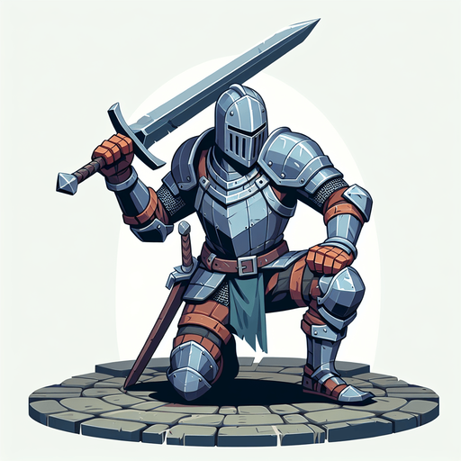 An animated image an aggressive medieval knight.
Single Game Texture. In-Game asset. 2d. Blank background. High contrast. No shadows.