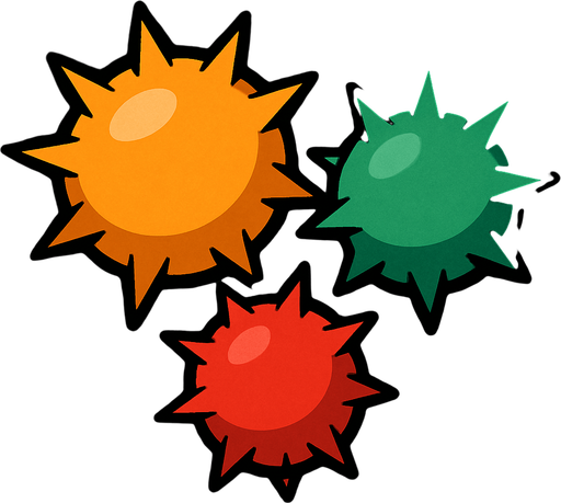 round spiky balls.
In-Game asset.  2d.  High contrast.  No shadows