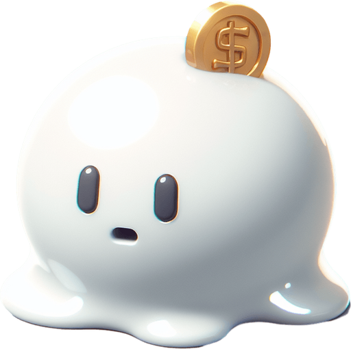 Un slime blanco con una moneda brillante en la frente RPG con estilo suave y simple.
Single Game Texture.  In-Game asset.  2d.  Blank background.  High contrast.  No shadows