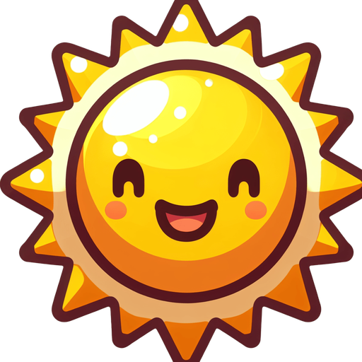 shining sun cartoon style.
Single Game Texture.  In-Game asset.  2d.  Blank background.  High contrast.  No shadows