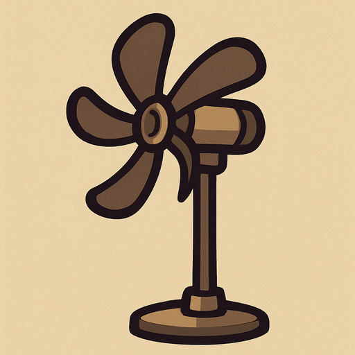 Fan on a stand facing right no guard.
In-Game asset.  2d.  High contrast.  No shadows