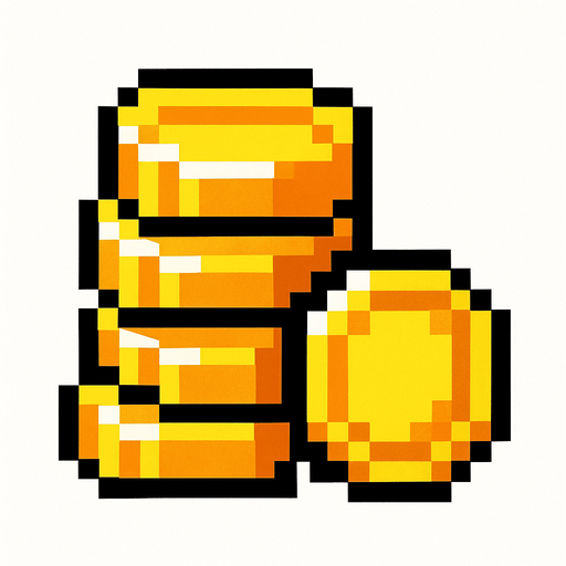 Gold money 2d pixelart.
In-Game asset.  2d.  High contrast.  No shadows