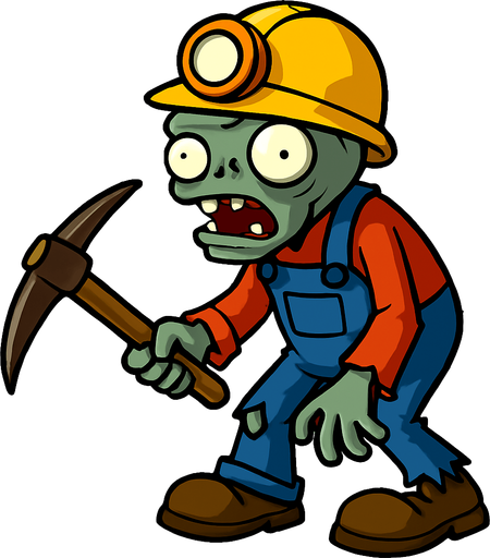 zombie minero pvz.
In-Game asset.  2d.  High contrast.  No shadows