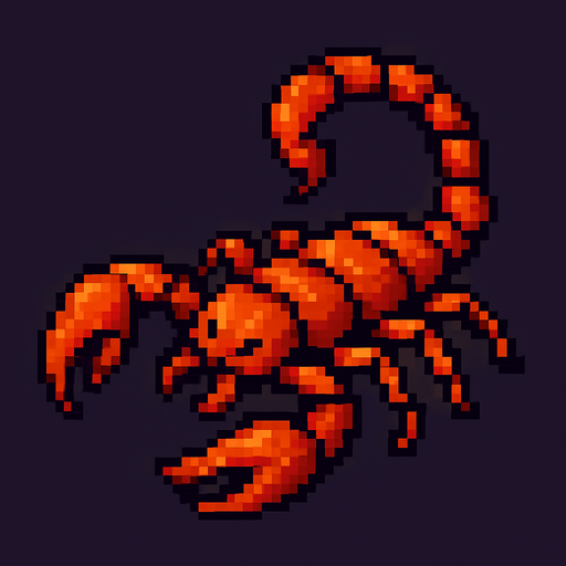 pixel akrep yap.
In-Game asset.  2d.  High contrast.  No shadows