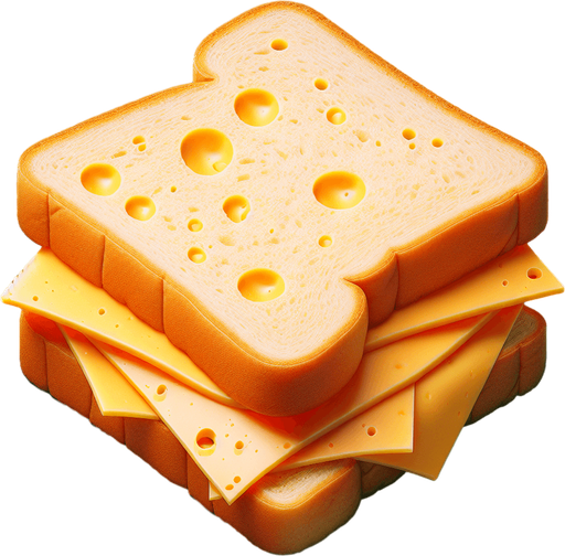 a cheese sandwich, viewed from above.
Single Game Texture. In-Game asset. 2d. Blank background. High contrast. No shadows.