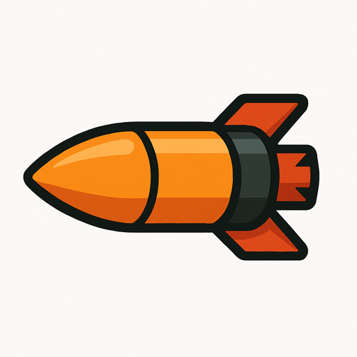 horizontal rocket bullet.
In-Game asset.  2d.  High contrast.  No shadows