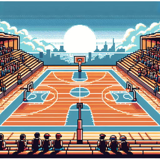 background of a basketball court seen from the perspective of a player. pixelated. 8 bit.
Single Game Texture. In-Game asset. 2d. Blank background. High contrast. No shadows.