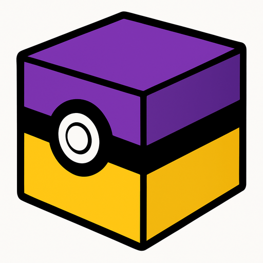 make a cube but like a pokeball and change the colour of original and make it the basic one make with purple and yellow but do diffrently.
In-Game asset.  2d.  High contrast.  No shadows