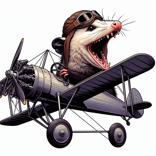 Opossum in aviator cap, flying bi plane. Realistic Opossum , screaming opossum, ugly art style, meme, mouth open, side view
Single Game Texture. In-Game asset. 2d. Blank background. High contrast. No shadows.