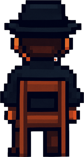 pianist man with hat from behind standing in chair without piano pixel art 2d