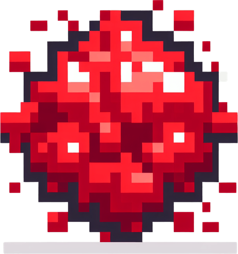 pixelated red explosion. 8 bit..
Single Game Texture. In-Game asset. 2d. Blank background. High contrast. No shadows.