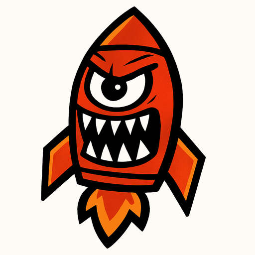 cohete con ojos y dientes afilados.
In-Game asset.  2d.  High contrast.  No shadows
