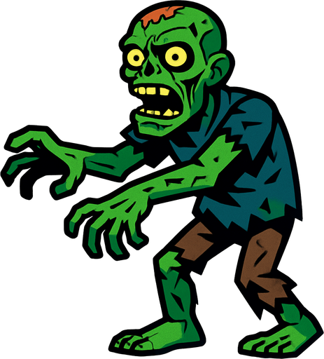 Un zombie.
In-Game asset.  2d.  High contrast.  No shadows