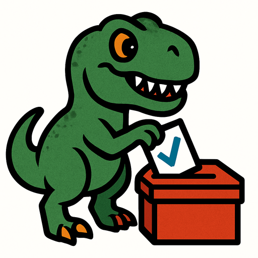 Dinosaurio votando.
In-Game asset.  2d.  High contrast.  No shadows