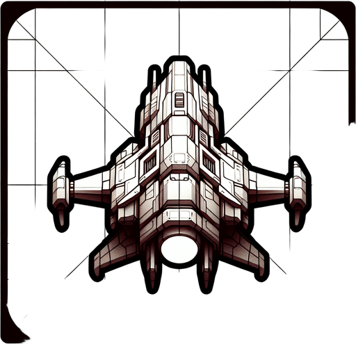Spaceship facing upward.
Single Game Texture. In-Game asset. 2d. Blank background. High contrast. No shadows.