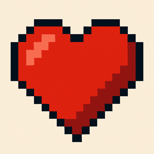 Pixel art 2d heart.
In-Game asset.  2d.  High contrast.  No shadows