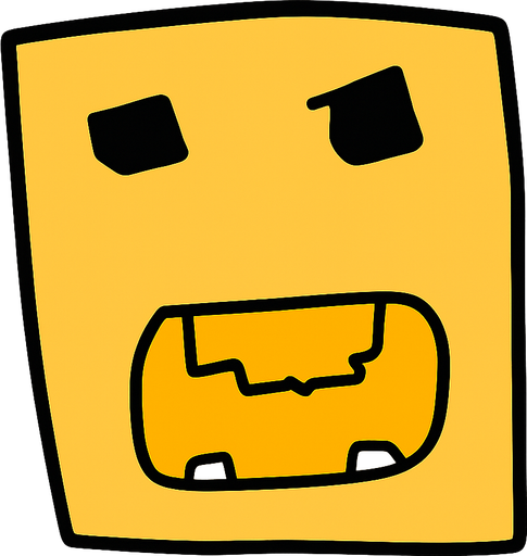 Basit ağzı kocaman sarı renkde kare yüz. No background. Transparent background. Blank background. No shadows. 2d. In-Game asset. flat