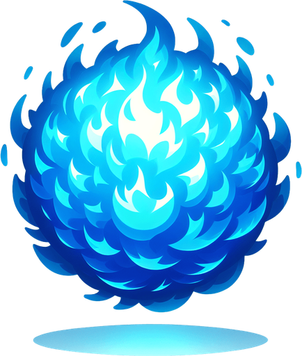 blue fire ball.
Single Game Texture. In-Game asset. 2d. Blank background. High contrast. No shadows.