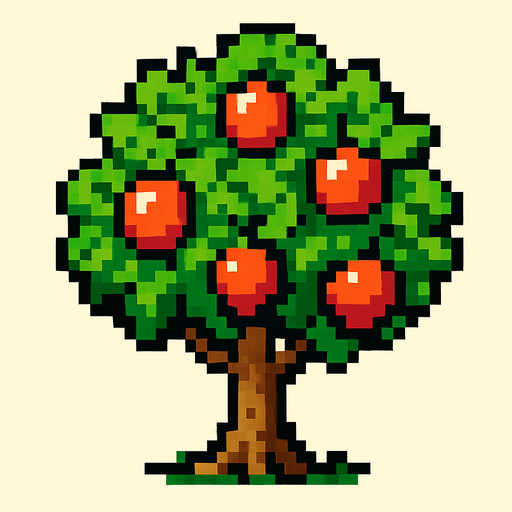 8 bit nectarine tree.
In-Game asset.  2d.  High contrast.  No shadows