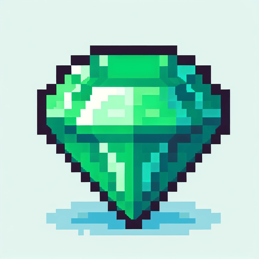 An emerald. Pixel art..
Single Game Texture.  In-Game asset.  2d.  Blank background.  High contrast.  No shadows