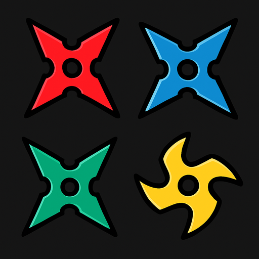 Ninja star assets. HD colors.
In-Game asset.  2d.  High contrast.  No shadows