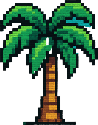 palm tree, pixelart.
In-Game asset.  2d.  High contrast.  No shadows
