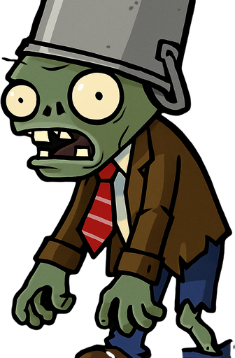 PLANT VS ZOMBİ DEKİ KAFASINDA TENEKE OLAN ZOMBİ.
In-Game asset.  2d.  High contrast.  No shadows