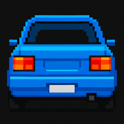 arkası dönük mavi bir pixel araba ekle.
In-Game asset.  2d.  High contrast.  No shadows