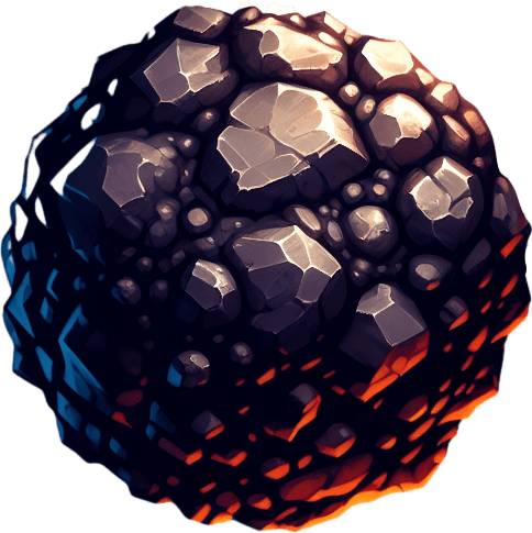 meteorite.
Single Game Texture. In-Game asset. 2d. Blank background. High contrast. No shadows.