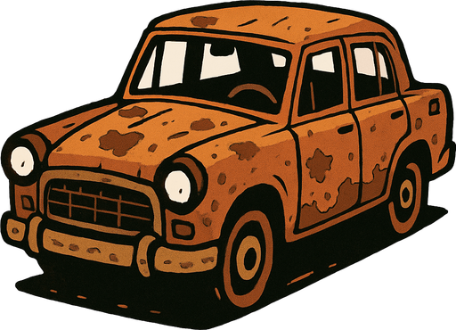 An old car.
In-Game asset.  2d.  High contrast.  No shadows