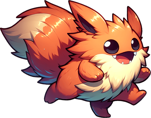 A single, cartoonish little monster. It has fur and a big mouth, and its movement posture looks as if it's about to pounce forward..
Single Game Texture. In-Game asset. 2d. Blank background. High contrast. No shadows.