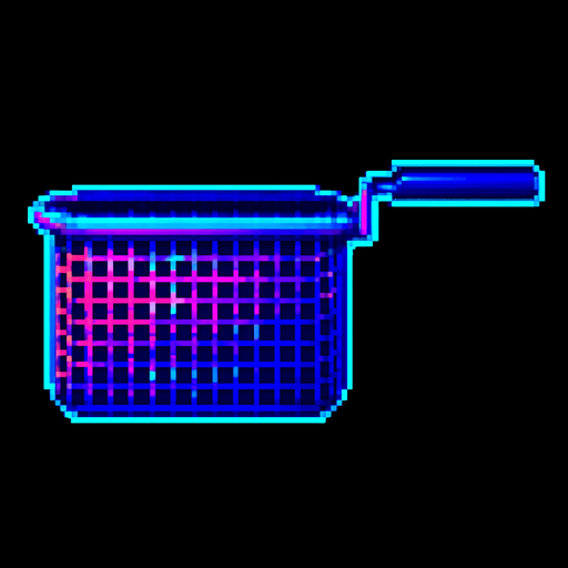 A fryer basket from a deep fryer. Side view.