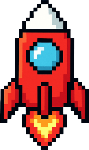 2d pixel art rocket.
In-Game asset.  2d.  High contrast.  No shadows