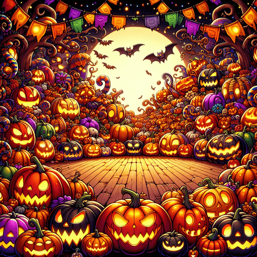 Generate a high quality cartoon background Halloween filled with pumpkins.
Single Game Texture. In-Game asset. 2d. Blank background. High contrast. No shadows.